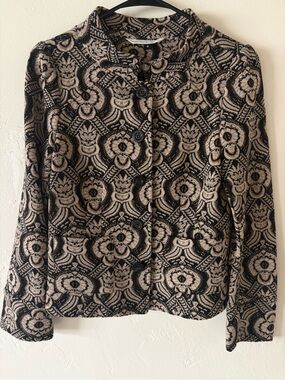 Diane Von Furstenberg Floral Blazer Black Tan Gold Wool Acrylic Quiet Luxury 4